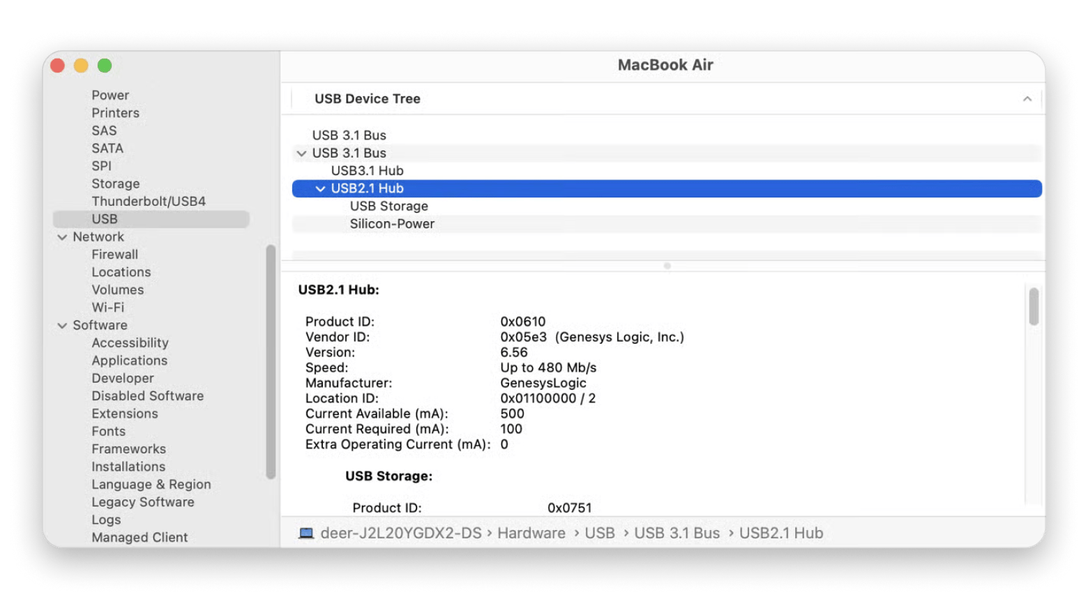 System information panel in Utilities on Mac