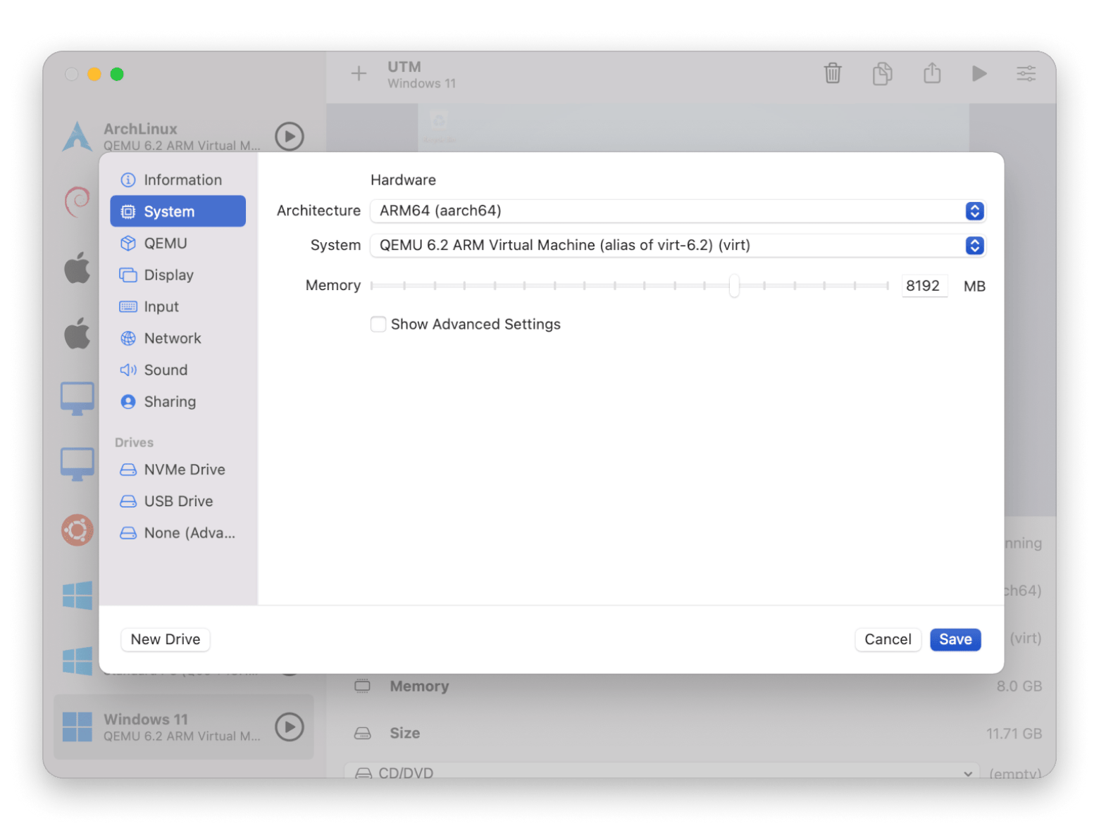 utm virtual machine on Apple Silicon Mac