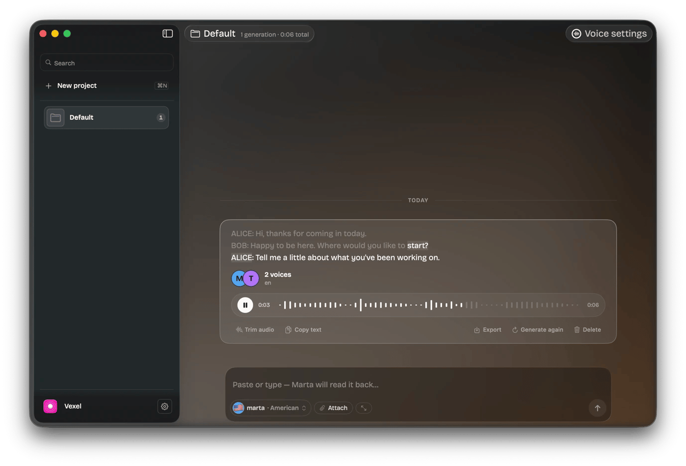 Script to audio on Vexel, a text-to-audio tool available on Setapp