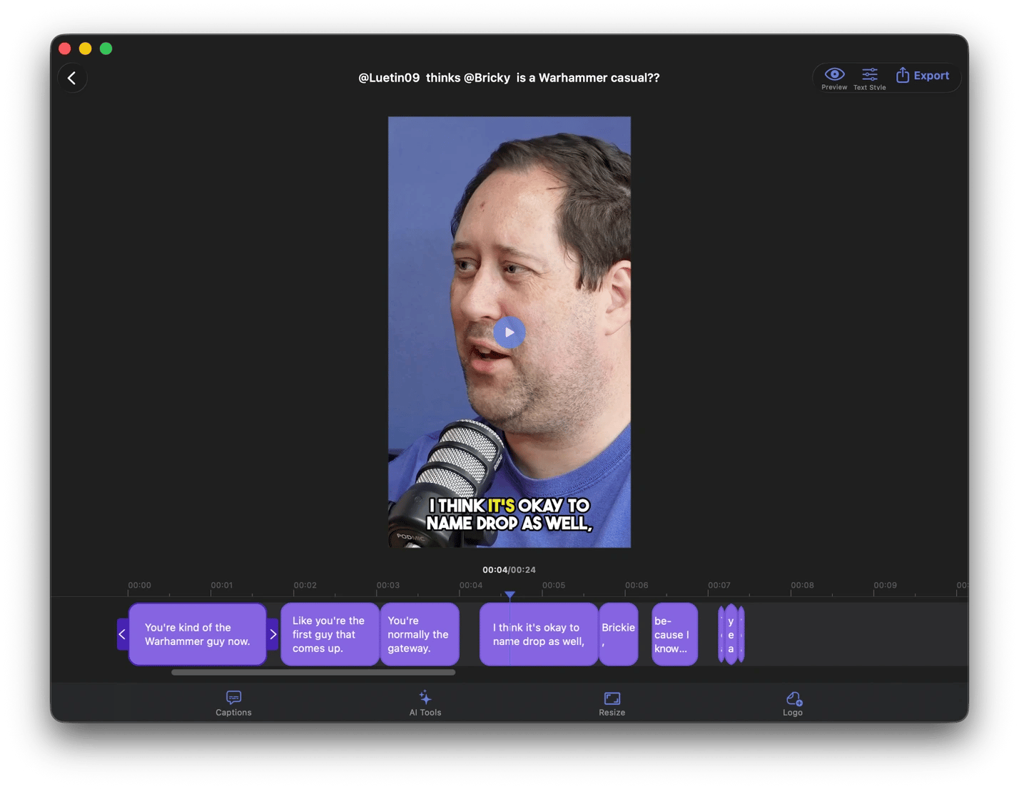Adding and editing subtitles for a short video using VidCap, an AI caption generator from Setapp