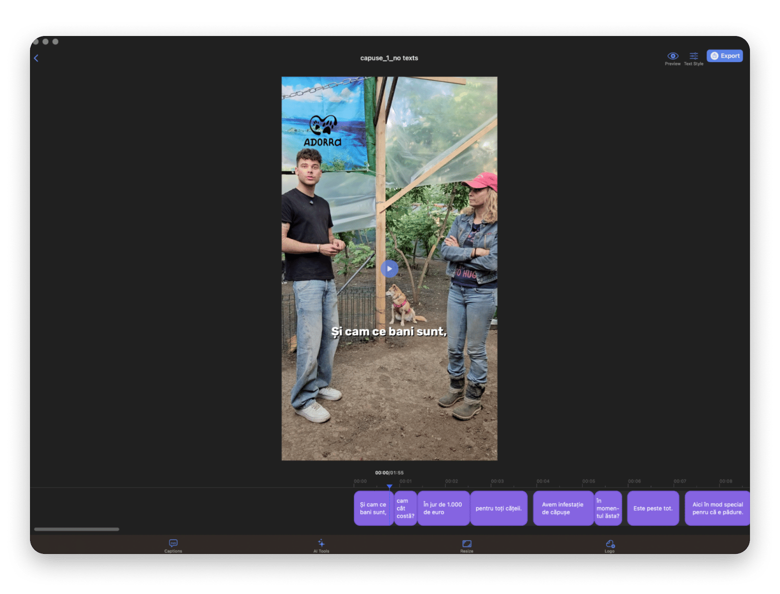 Caption generation in VidCap that is included in Setapp