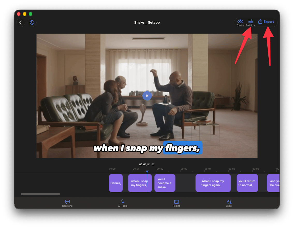 Automatically generated subtitles with VidCap, an app from Setapp that helps you generate captions for videos and audios