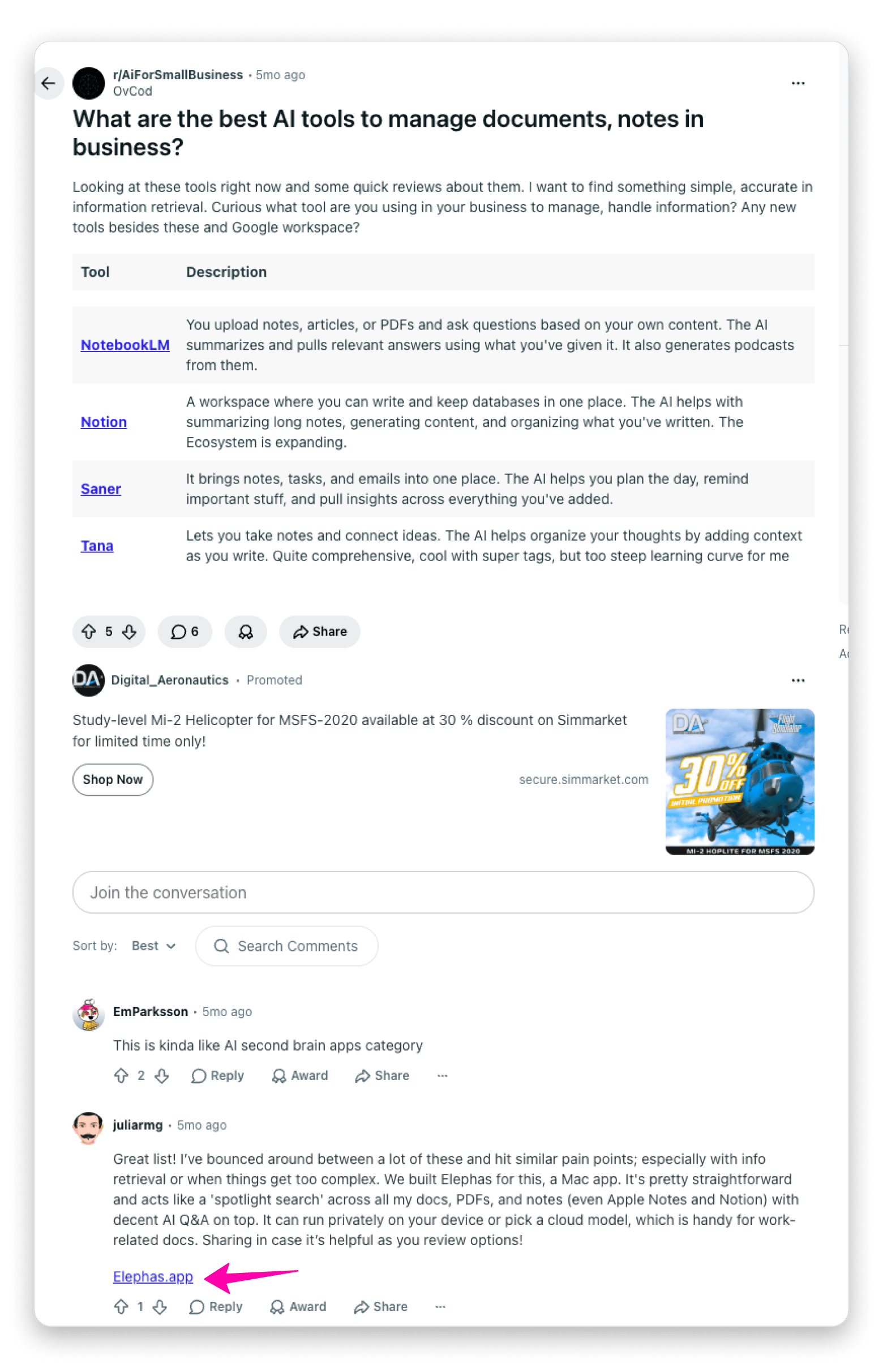 Reddit community post example