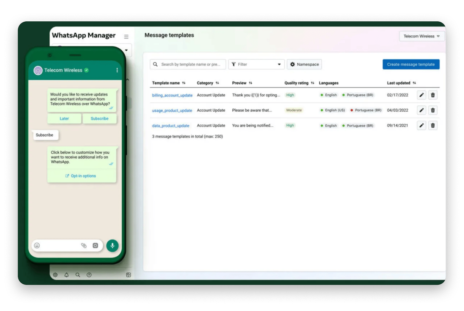 The interface of WhatsApp in web and on iOS