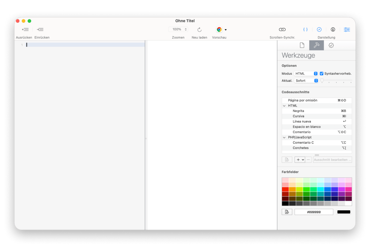 Der Web-Editor Whisk mit Live-Vorschau, verfügbar auf Setapp