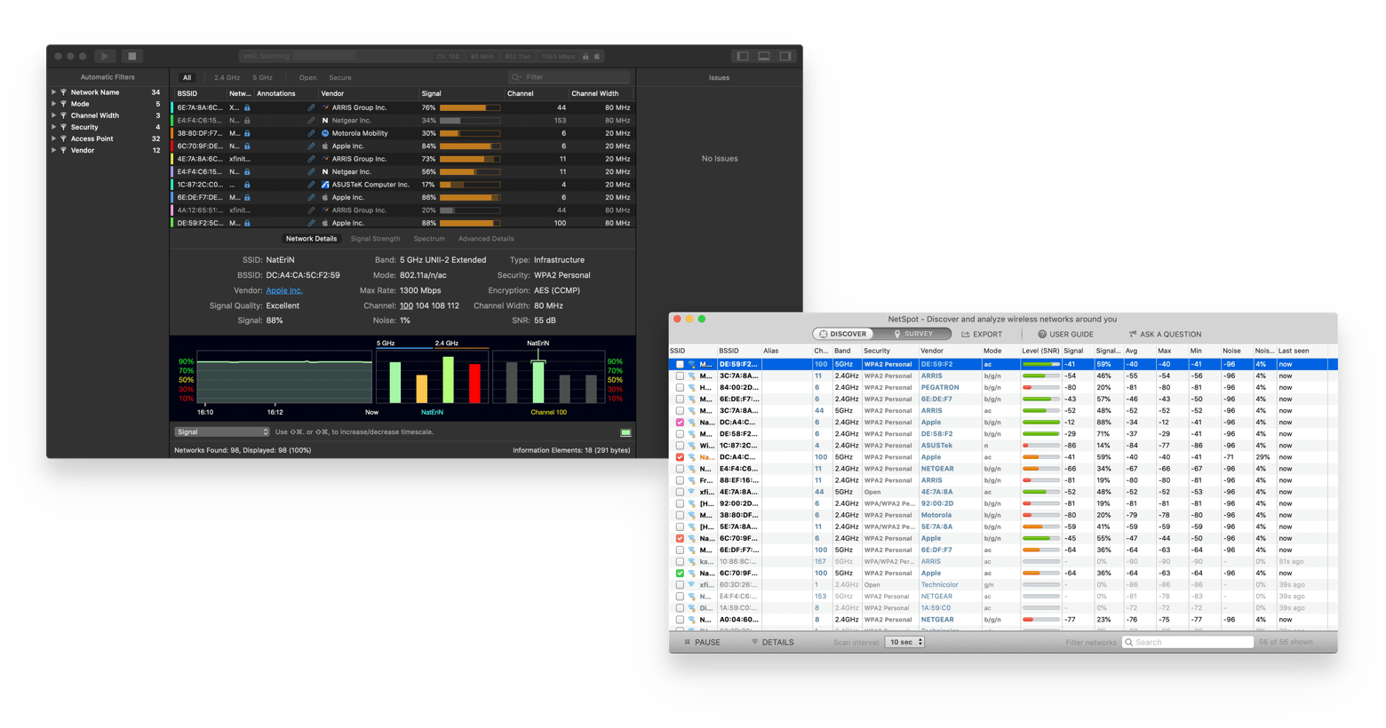 WiFi Explorer vs NetSpot wifi examination