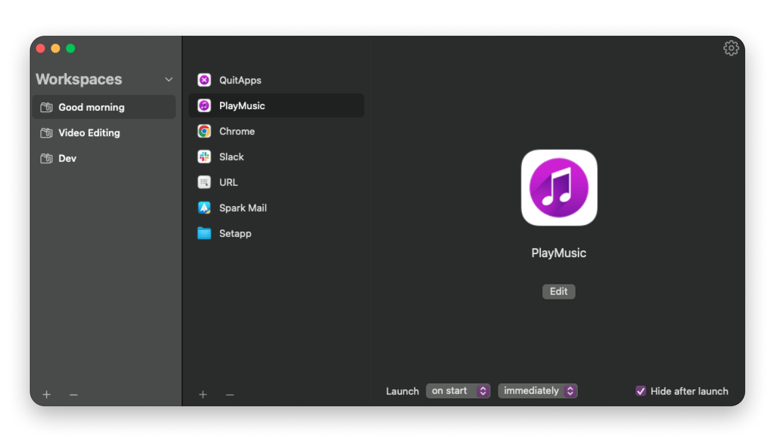 The interface of Workspaces, a project automation tool available on Setapp