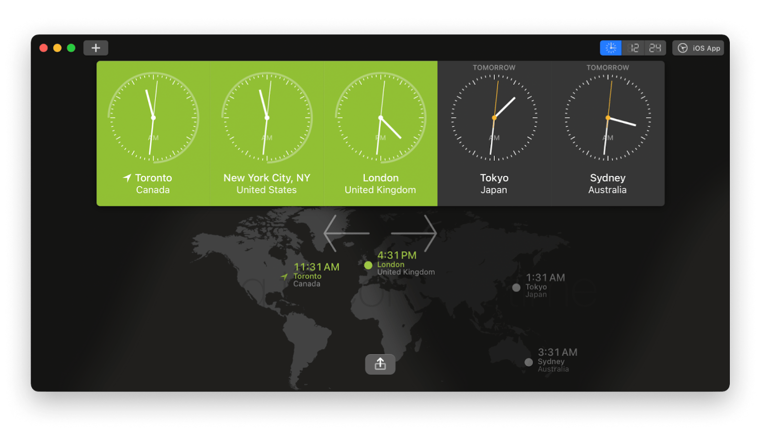 world clock pro interface