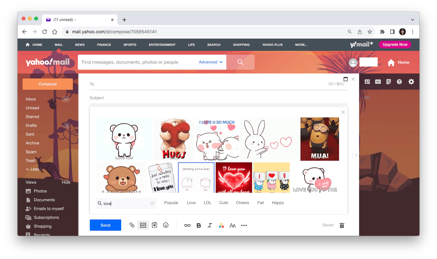 find GIFs in Yahoo Mail