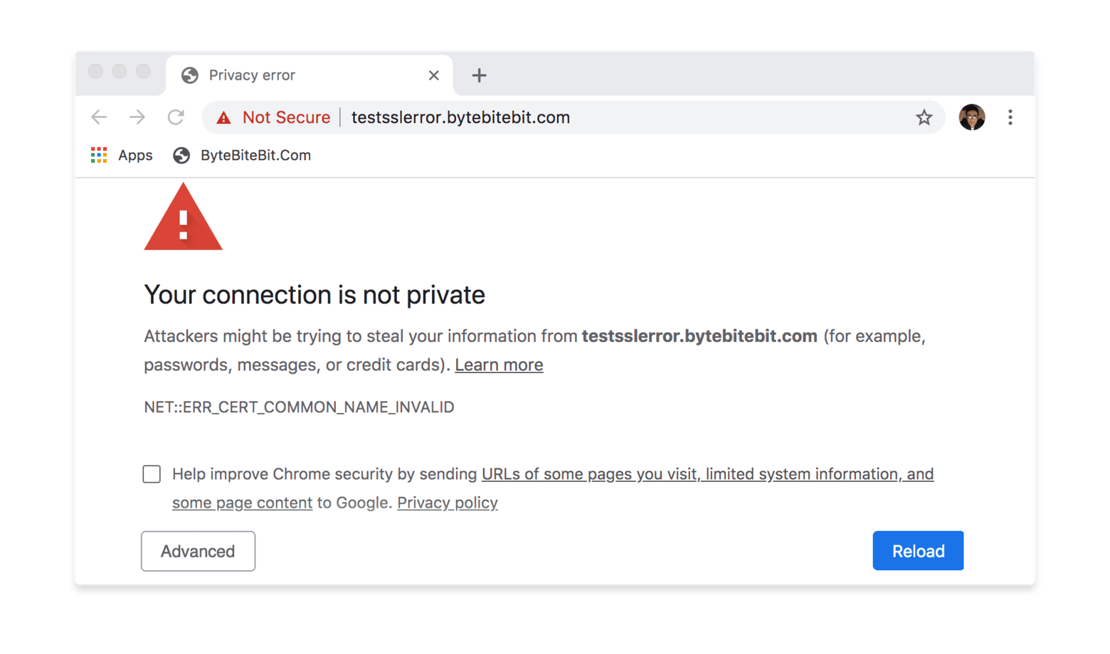 your connection is not private error Chrome