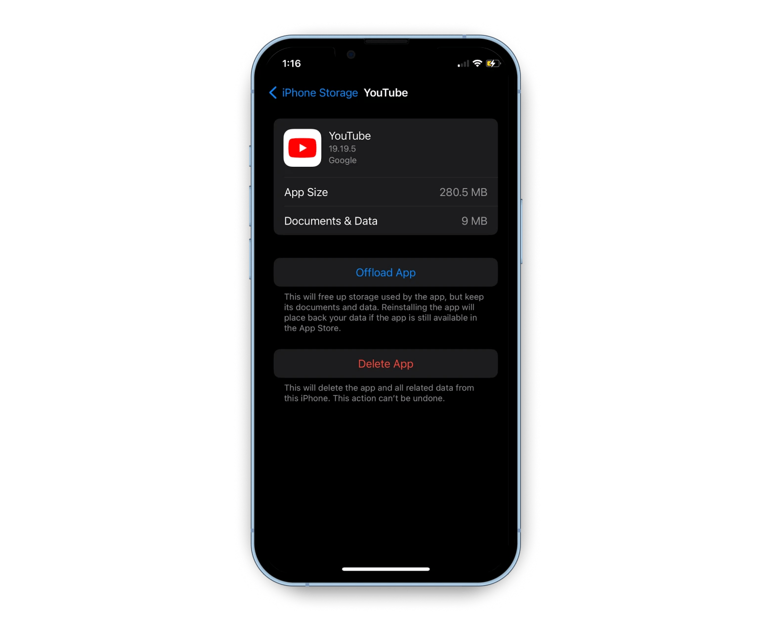 youtube iphone storage