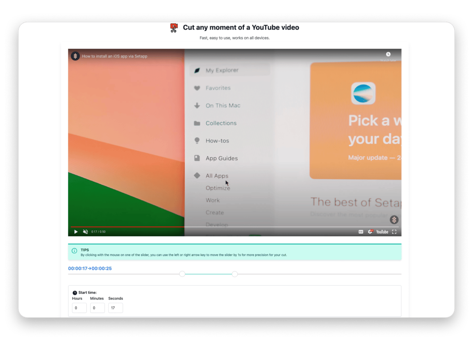 Interfaz de YT Cut Golem mostrando el editor de recorte de vídeo online