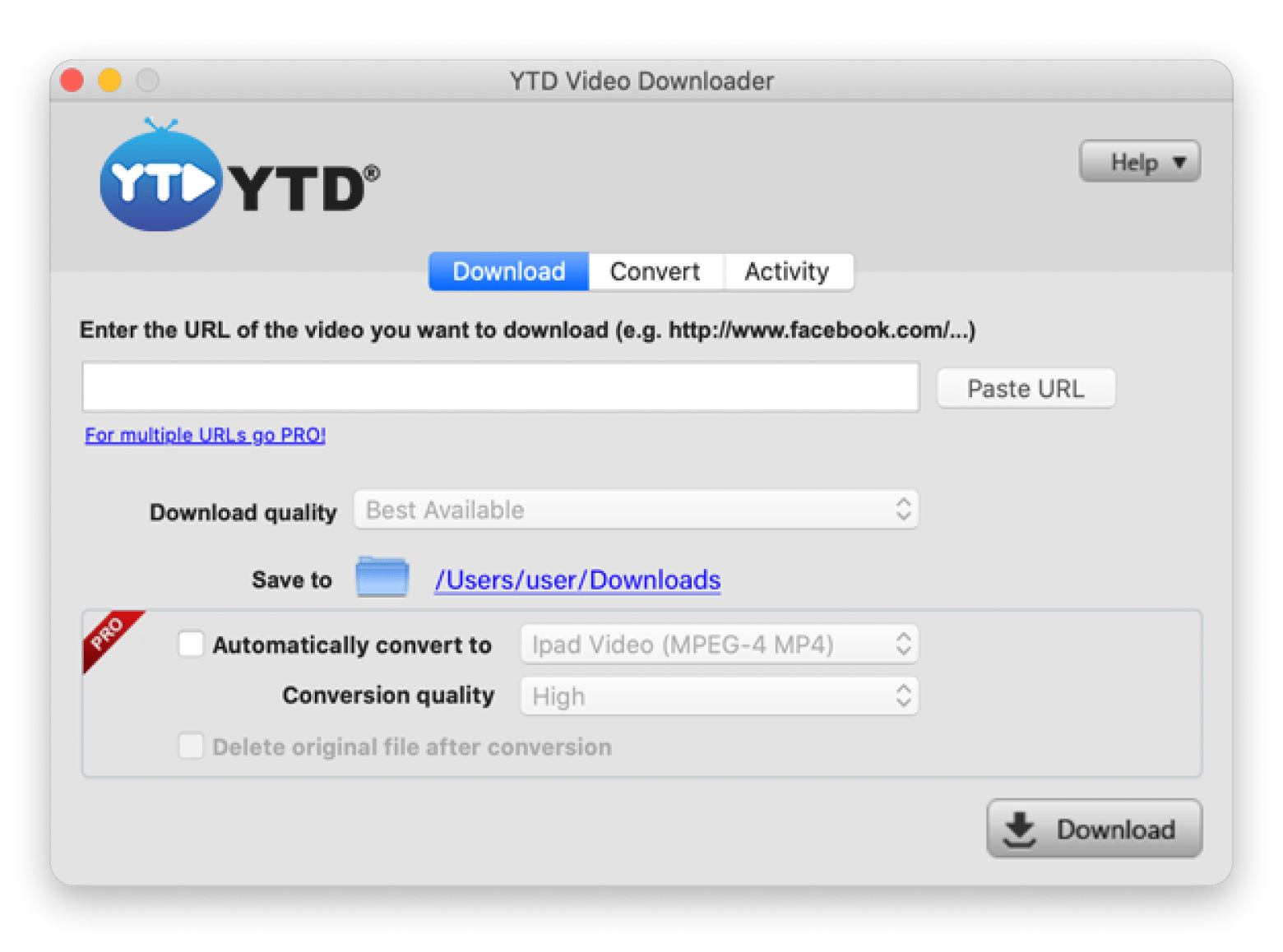 YTD for Mac's playlist download screen, a YouTube-focused downloading app