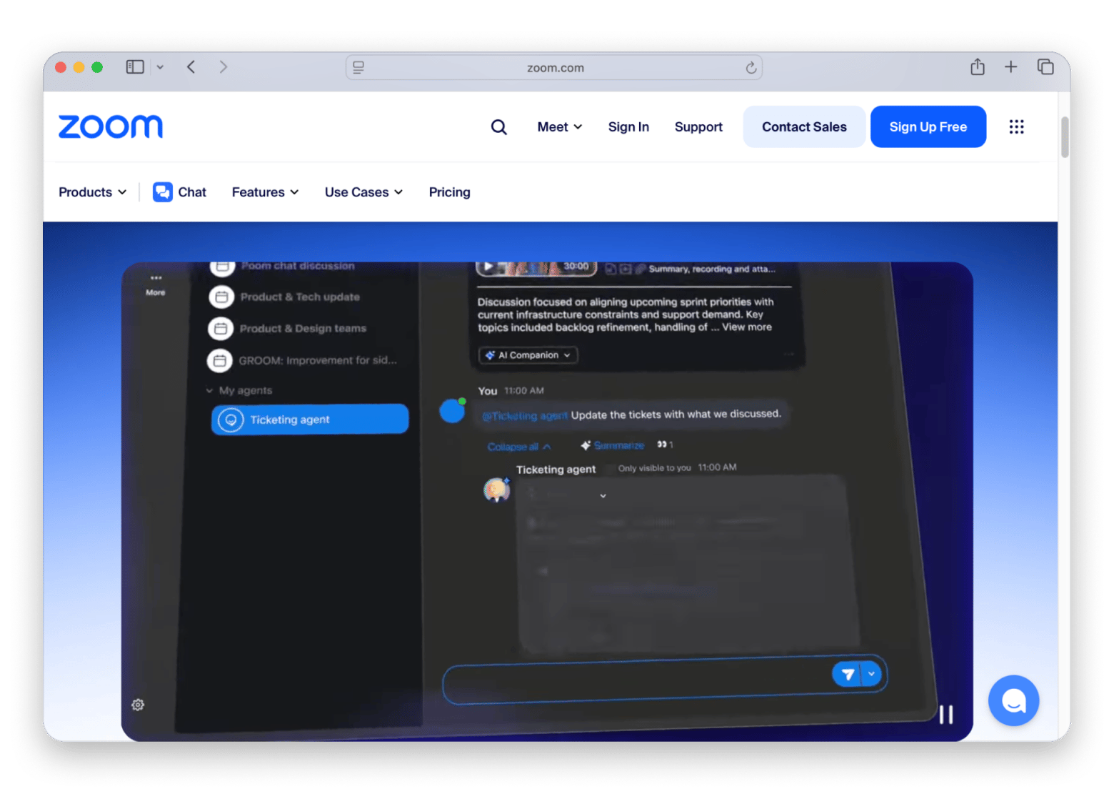 Zoom team chat messaging interface